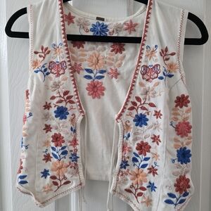 Free People Embroidered Floral Vest Top